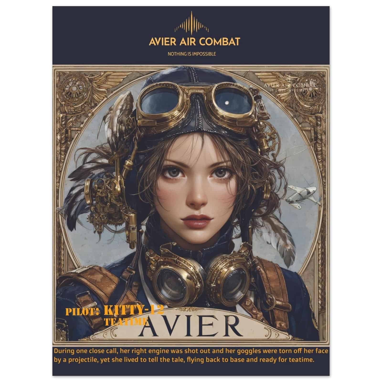 Avier Pilot : Kitty-12 Teatime  : Premium Matte Paper Poster 45x60 cm / 18x24″ image 0