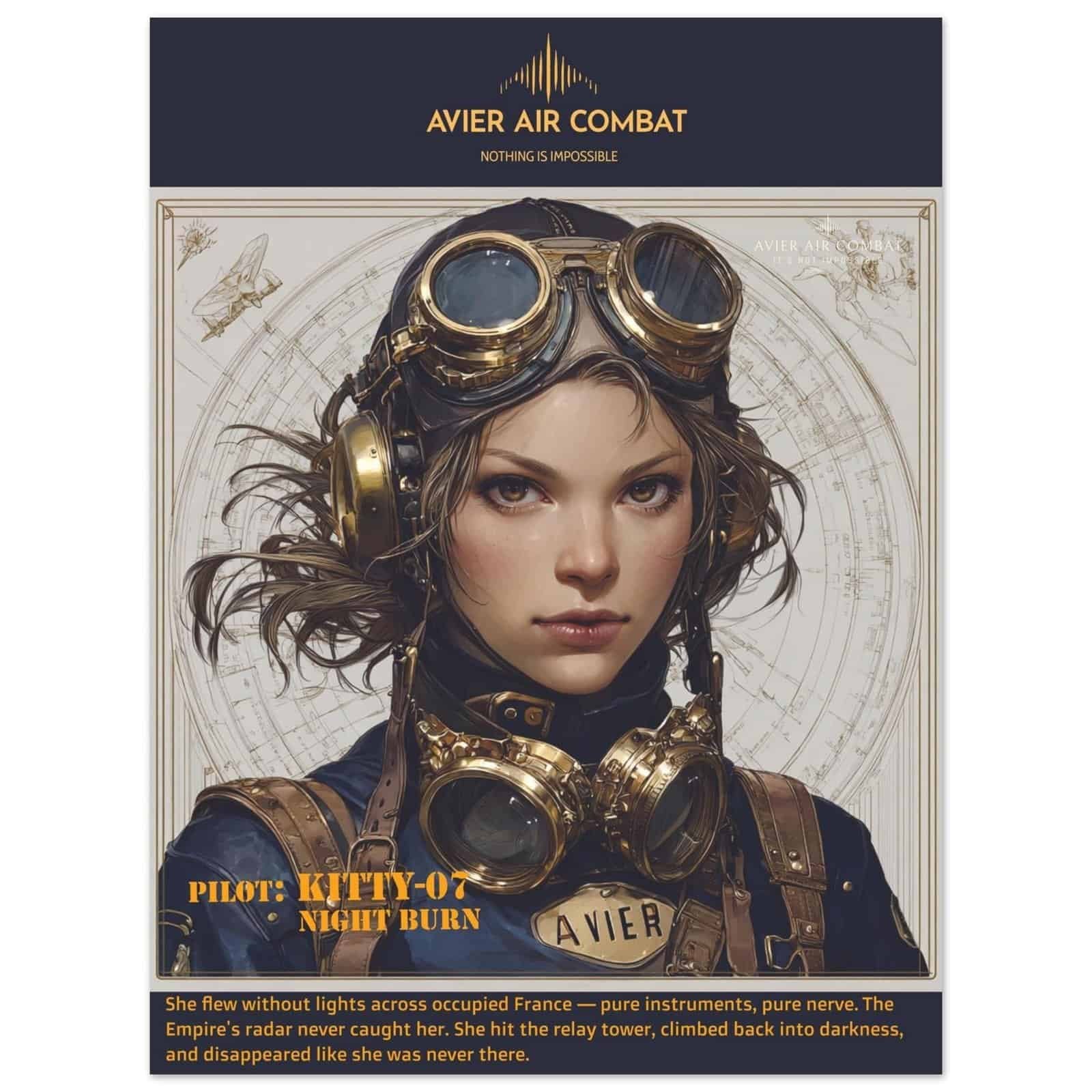 Avier Pilot : Kitty-07  Nightburn  : Premium Matte Paper Poster 45x60 cm / 18x24″ image 0