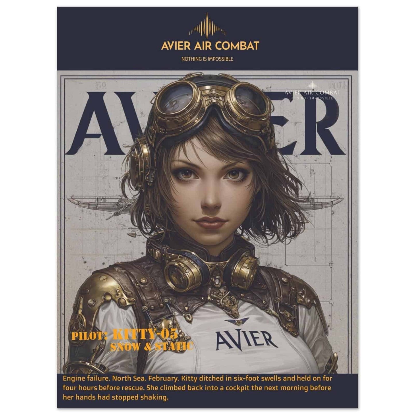 Avier Pilot : Kitty-05 Snow &amp; Static  : Premium Matte Paper Poster 45x60 cm / 18x24″ image 0