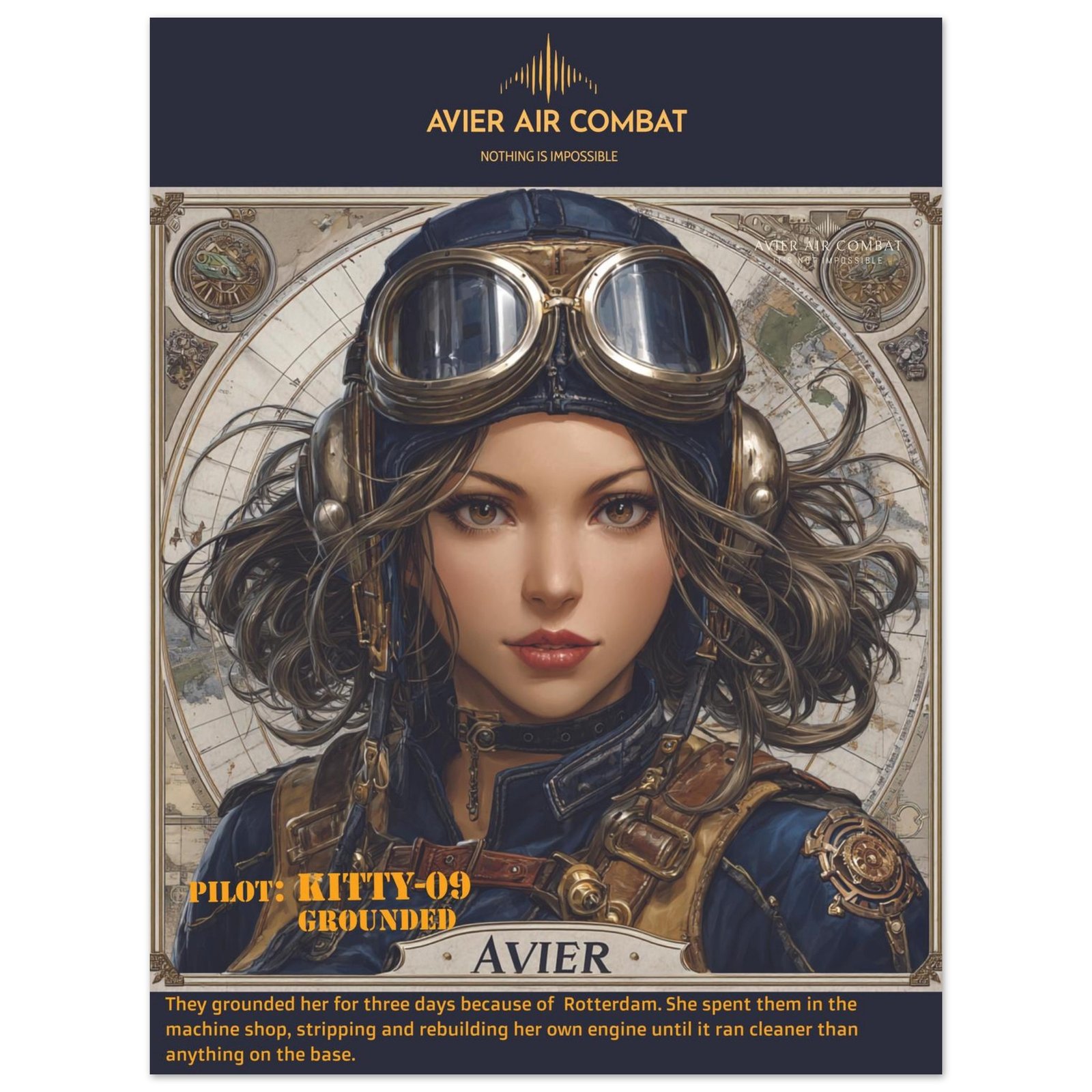 Avier Pilot : Kitty-09 Grounded : Premium Matte Paper Poster 45x60 cm / 18x24″