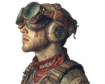 A soldier wearing advanced aviation gear with goggles and a helmet, representing Avier Aviation.
